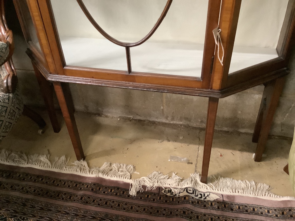 An Edwardian inlaid display cabinet fitted two shelves, width 103cm depth 37cm height 168cm